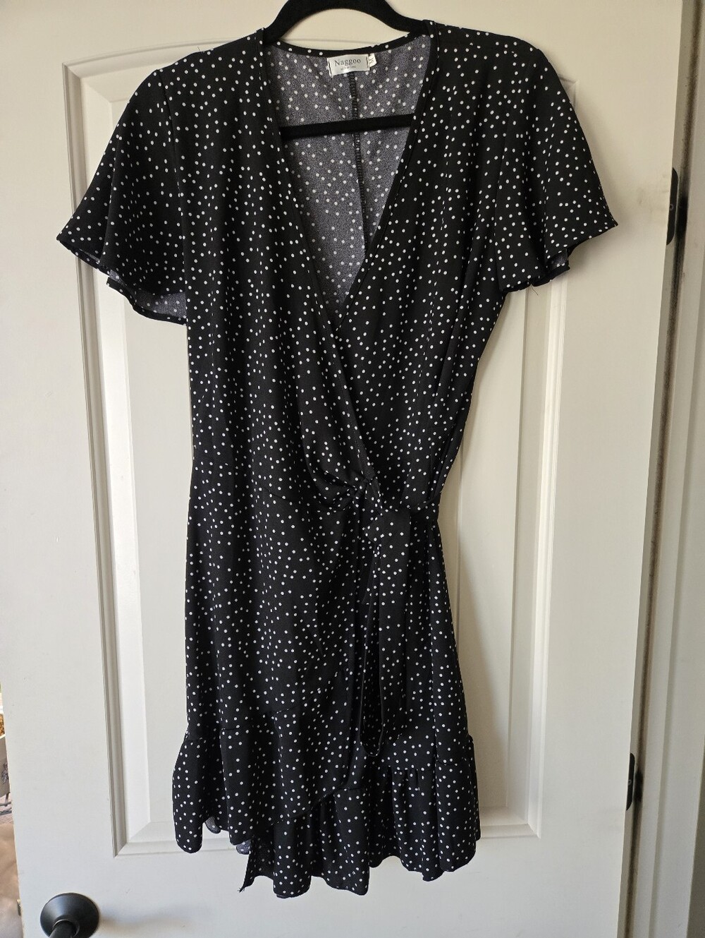 Polka Dot Wrap Dress - Black Size Medium